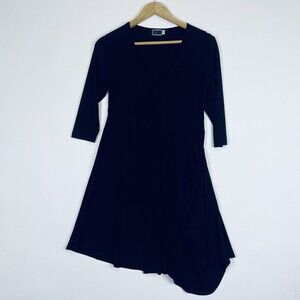 Sympli Canada Black Stretchy Half Sleeve Pocket Asymmetrical Dress Womens Sz‎ 6